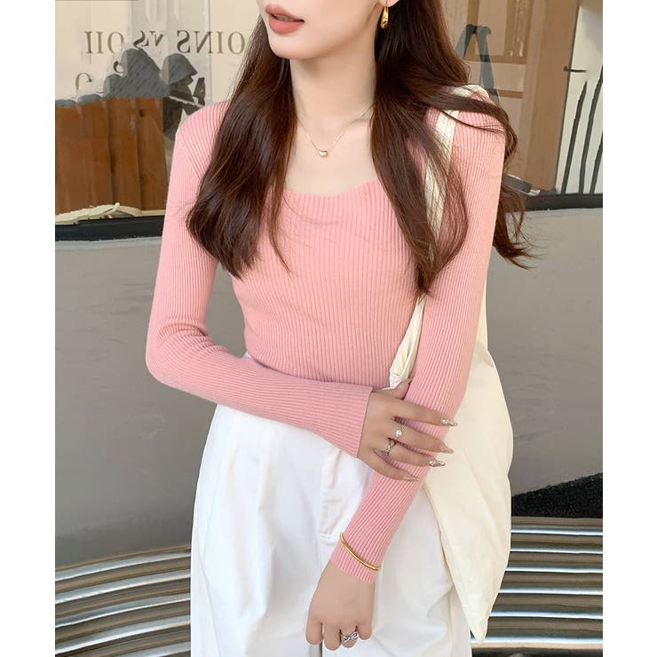 スクエアネックリブトップス リブニット 薄手ニット | Riff | 詳細画像11 