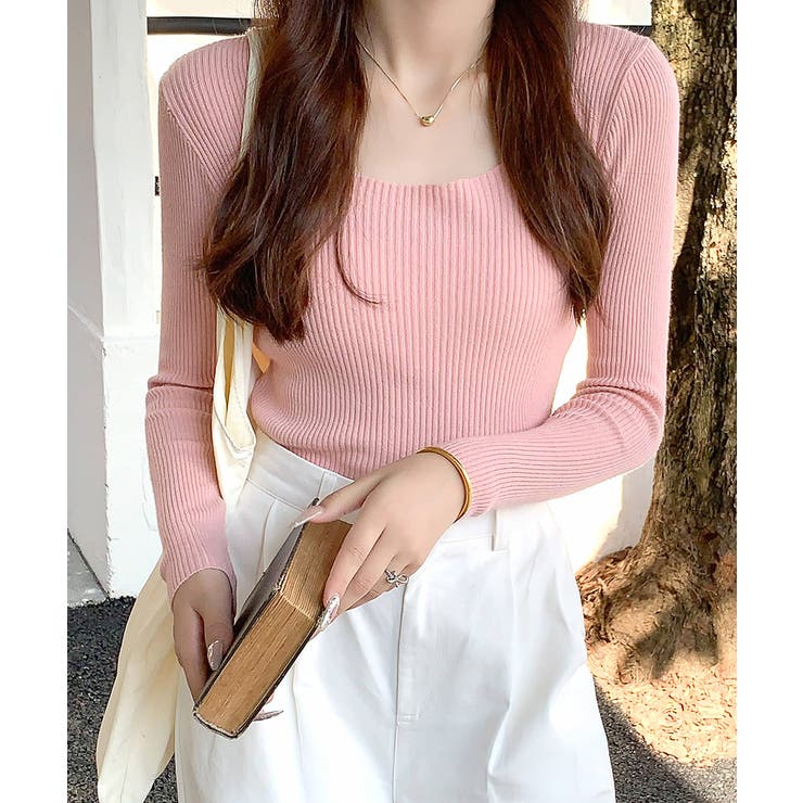 スクエアネックリブトップス リブニット 薄手ニット | Riff | 詳細画像16 