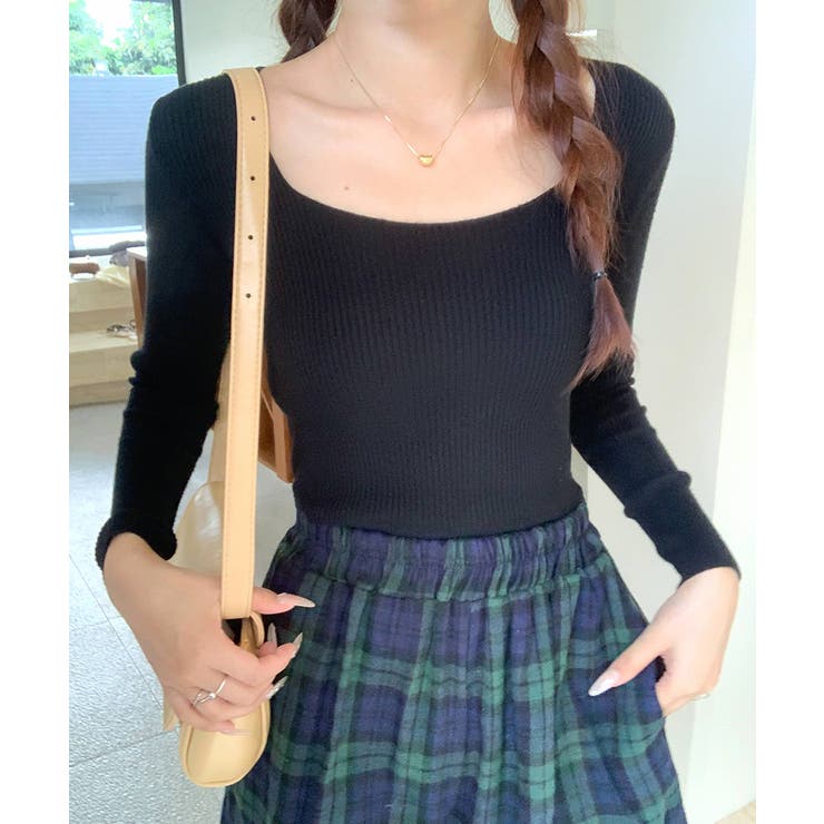 スクエアネックリブトップス リブニット 薄手ニット | Riff | 詳細画像18 