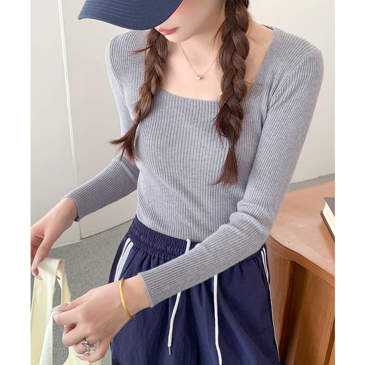 スクエアネックリブトップス リブニット 薄手ニット | Riff | 詳細画像2 