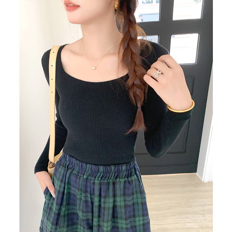 スクエアネックリブトップス リブニット 薄手ニット | Riff | 詳細画像20 