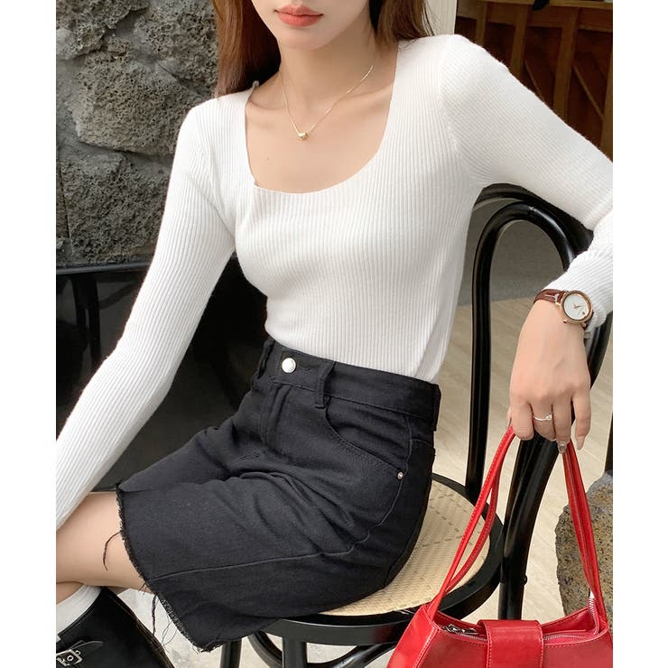 スクエアネックリブトップス リブニット 薄手ニット | Riff | 詳細画像27 