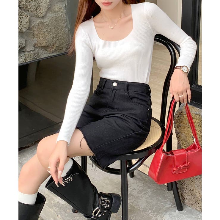 スクエアネックリブトップス リブニット 薄手ニット | Riff | 詳細画像28 