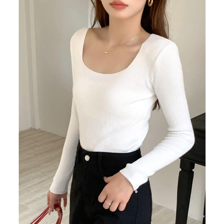 スクエアネックリブトップス リブニット 薄手ニット | Riff | 詳細画像31 