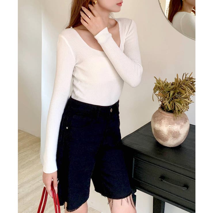 スクエアネックリブトップス リブニット 薄手ニット | Riff | 詳細画像32 