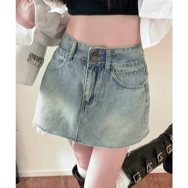 ライトブルー | デニムミニスカート ショート丈スカート 切りっぱなし | Riff