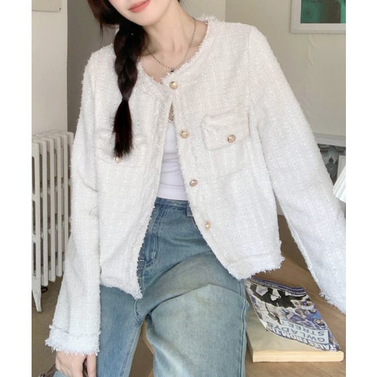 ツイードジャケット ノーカラージャケット フリンジ | Riff | 詳細画像10 