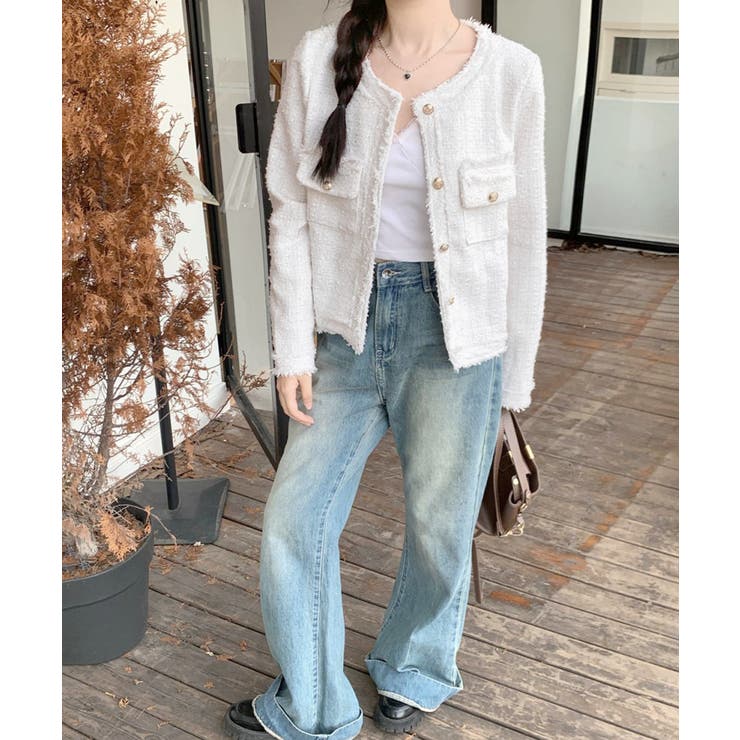 ツイードジャケット ノーカラージャケット フリンジ | Riff | 詳細画像12 