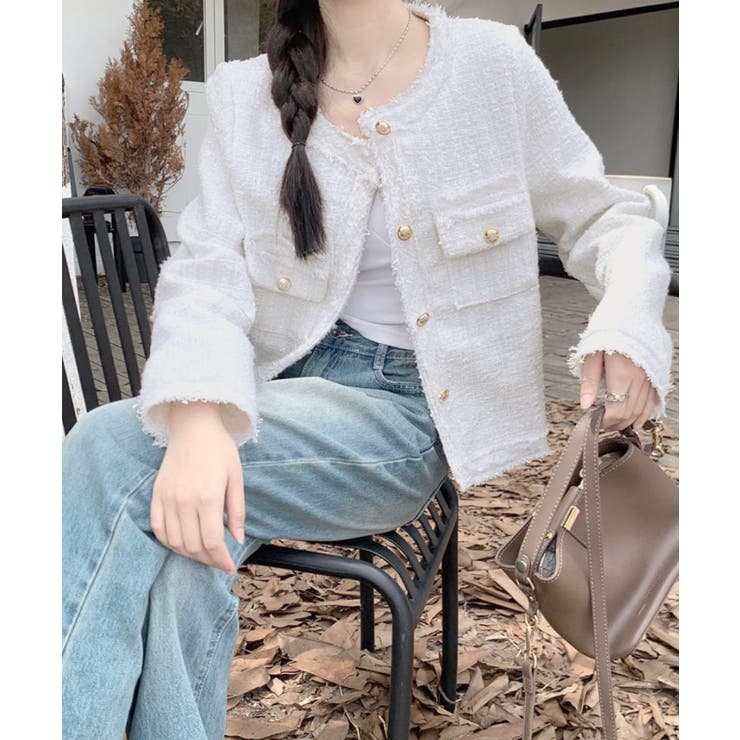 ツイードジャケット ノーカラージャケット フリンジ | Riff | 詳細画像13 