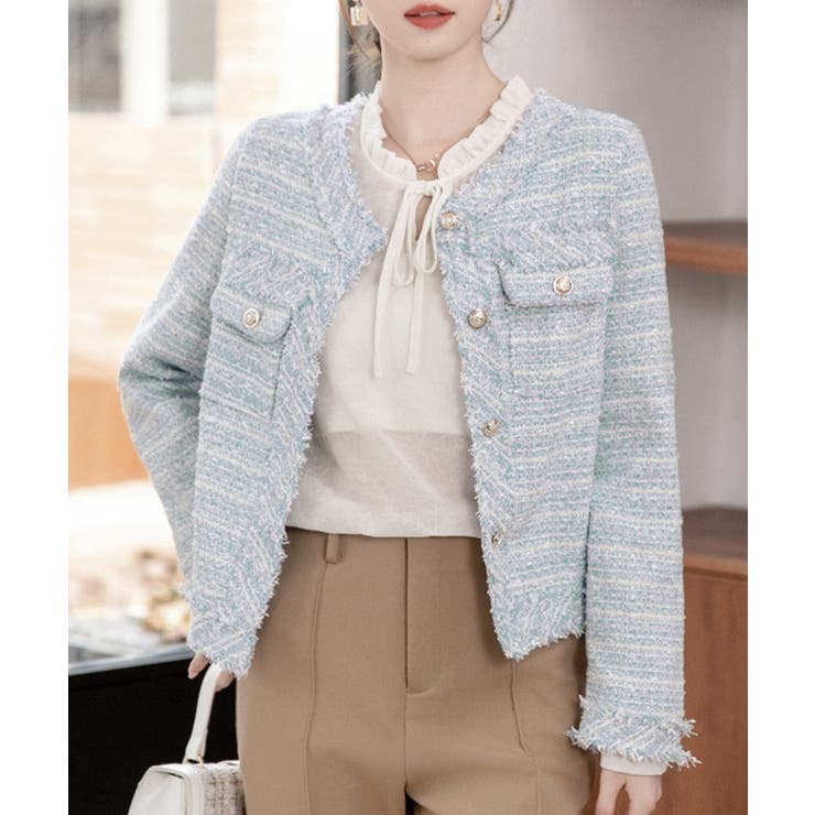 ツイードジャケット ノーカラージャケット フリンジ | Riff | 詳細画像14 