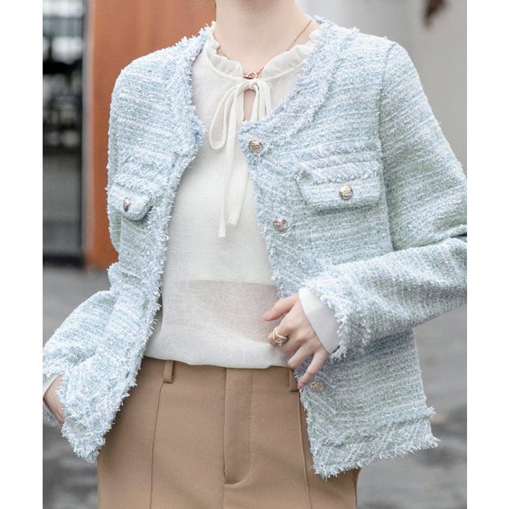 ツイードジャケット ノーカラージャケット フリンジ | Riff | 詳細画像15 