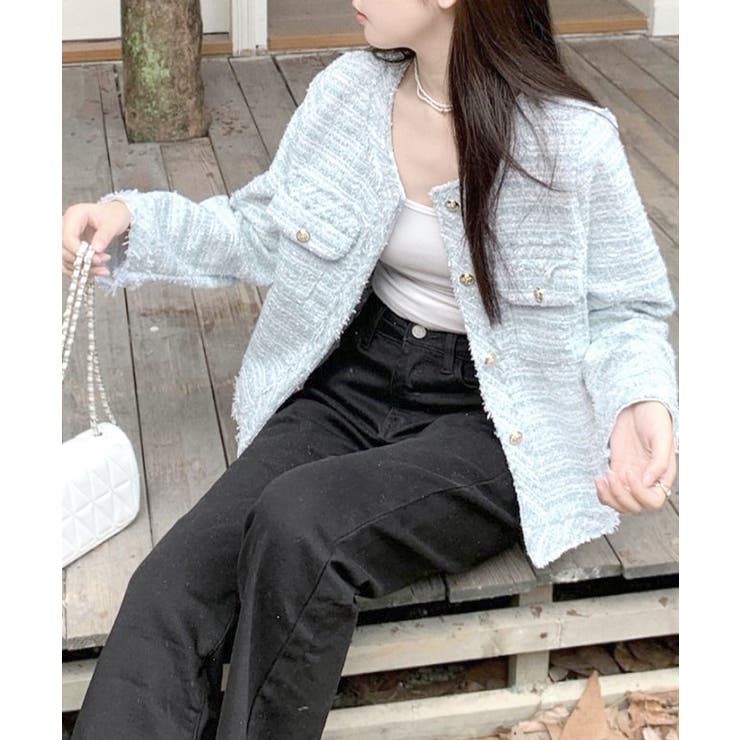 ツイードジャケット ノーカラージャケット フリンジ | Riff | 詳細画像16 