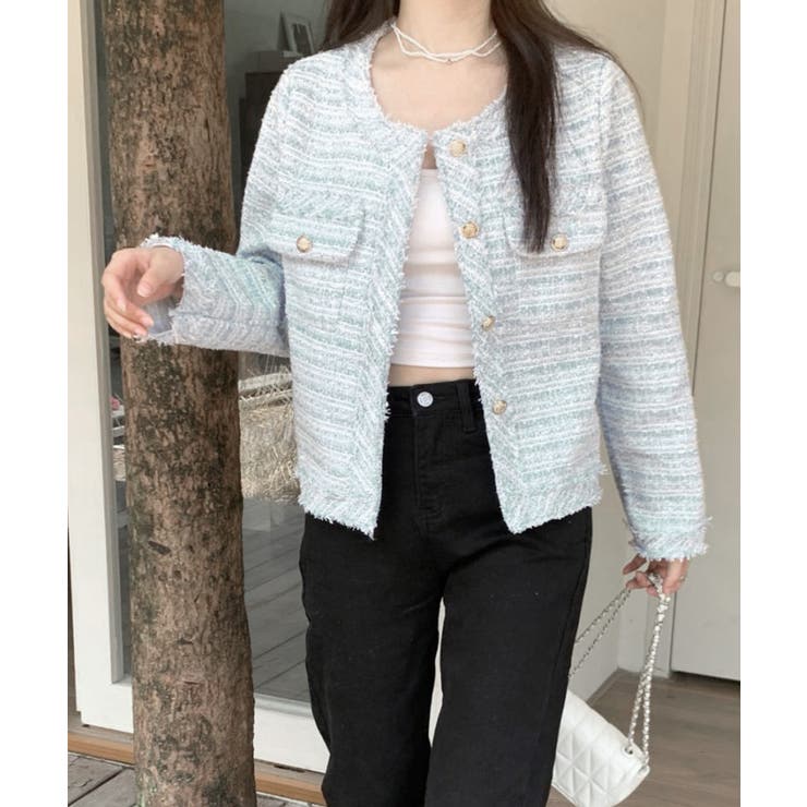 ツイードジャケット ノーカラージャケット フリンジ | Riff | 詳細画像17 