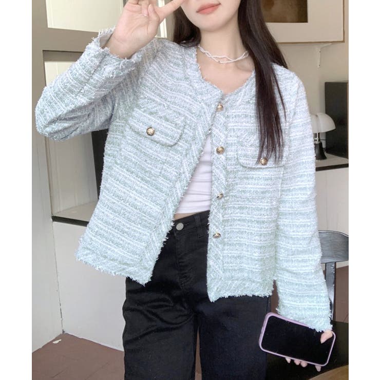 ツイードジャケット ノーカラージャケット フリンジ | Riff | 詳細画像19 