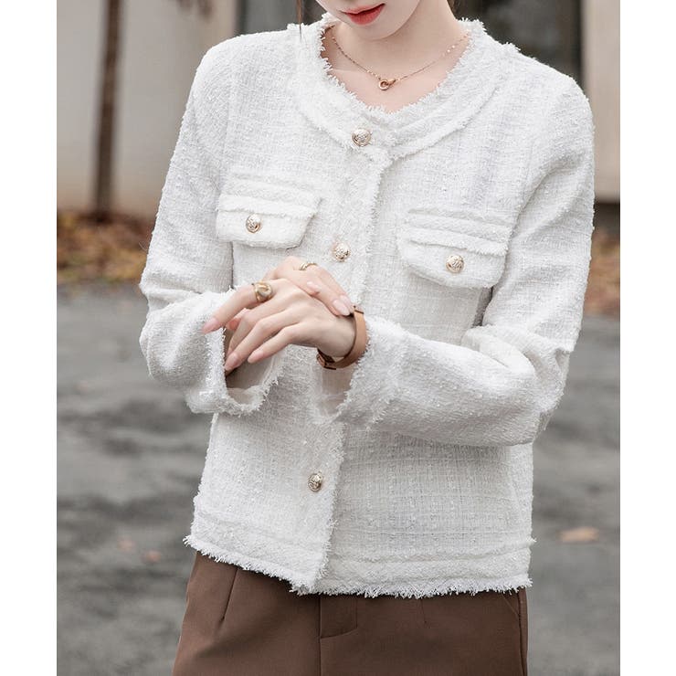 ツイードジャケット ノーカラージャケット フリンジ | Riff | 詳細画像2 