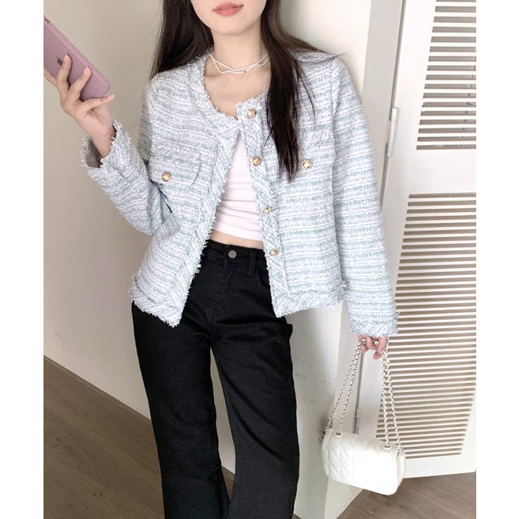 ツイードジャケット ノーカラージャケット フリンジ | Riff | 詳細画像22 