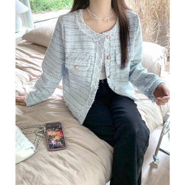 ツイードジャケット ノーカラージャケット フリンジ | Riff | 詳細画像25 