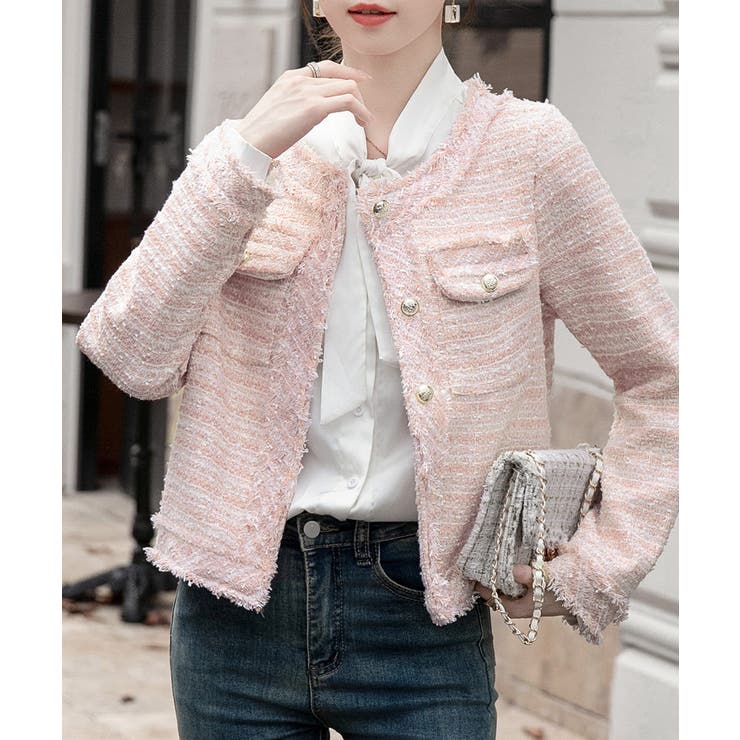 ツイードジャケット ノーカラージャケット フリンジ | Riff | 詳細画像27 