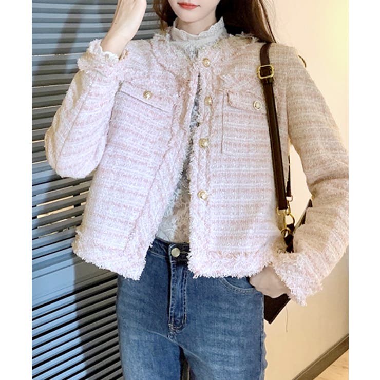 ツイードジャケット ノーカラージャケット フリンジ | Riff | 詳細画像37 