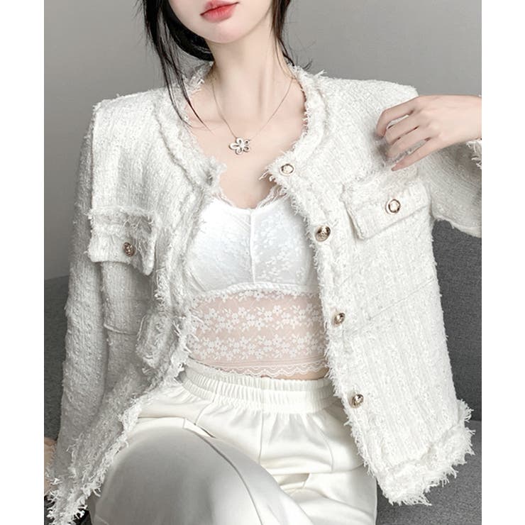 ツイードジャケット ノーカラージャケット フリンジ | Riff | 詳細画像4 