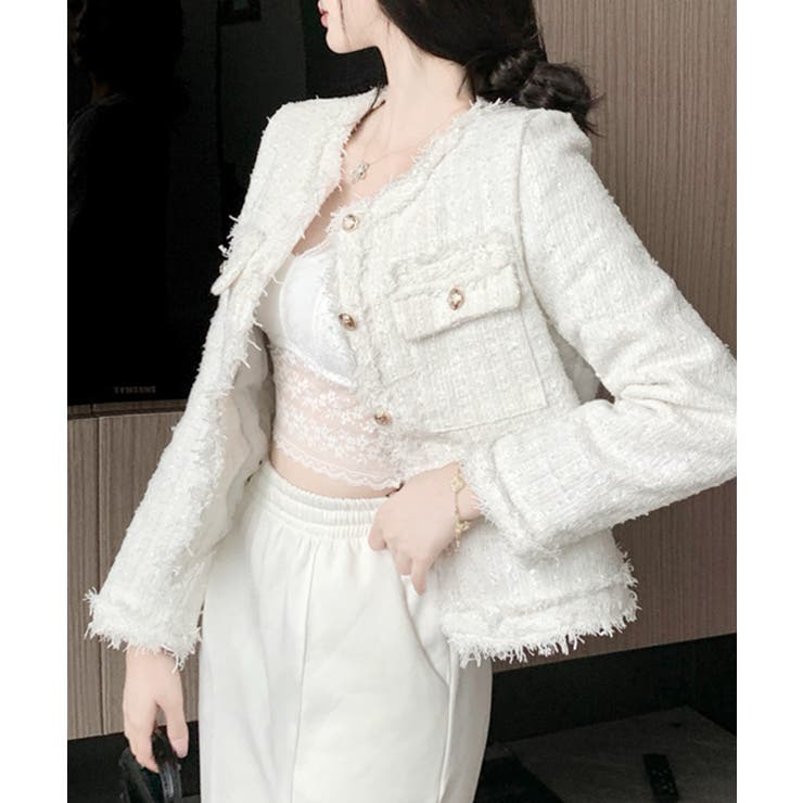 ツイードジャケット ノーカラージャケット フリンジ | Riff | 詳細画像5 