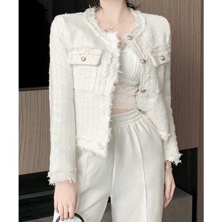 ツイードジャケット ノーカラージャケット フリンジ | Riff | 詳細画像6 