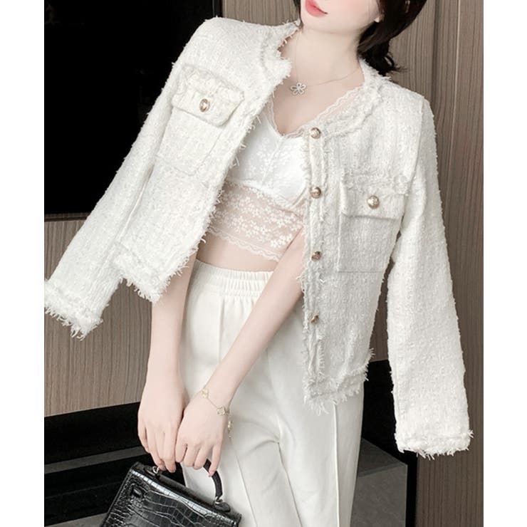 ツイードジャケット ノーカラージャケット フリンジ | Riff | 詳細画像8 