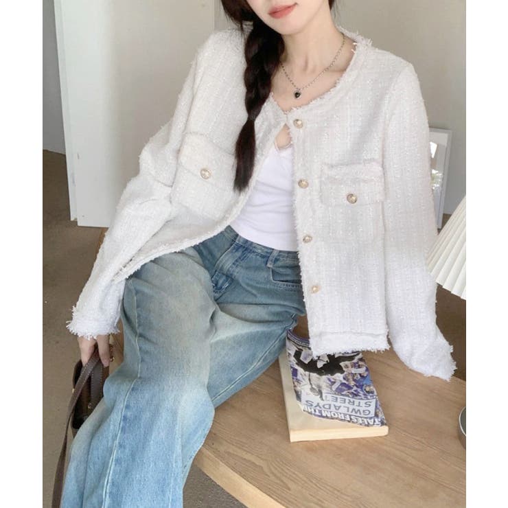 ツイードジャケット ノーカラージャケット フリンジ | Riff | 詳細画像9 