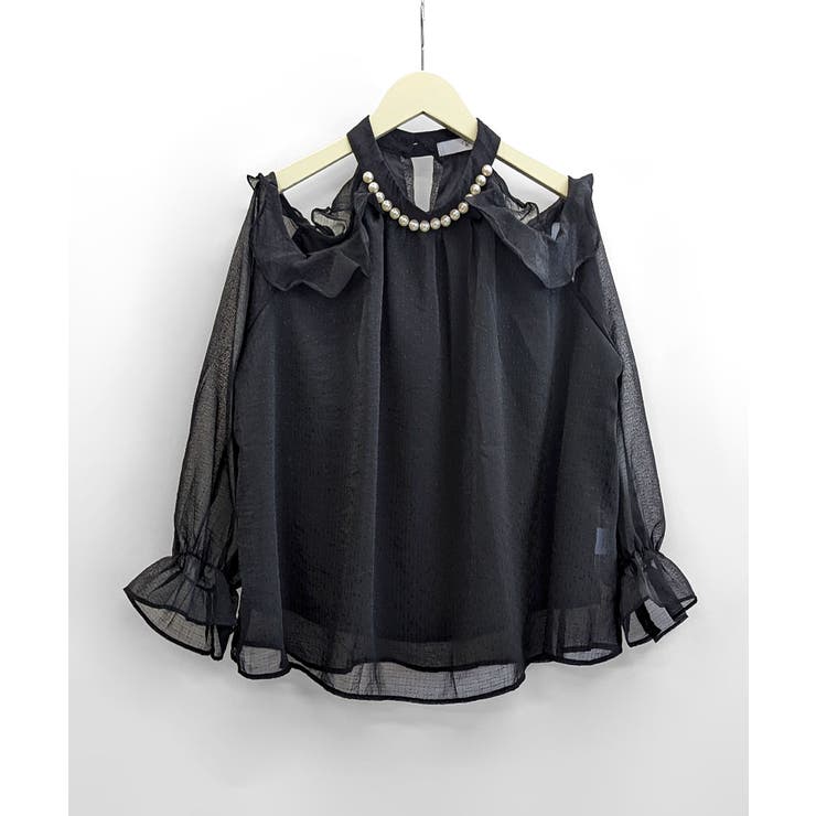 パールネックオープンショルダーシフォンブラウス フリル 肩開き | Riff | 詳細画像12 