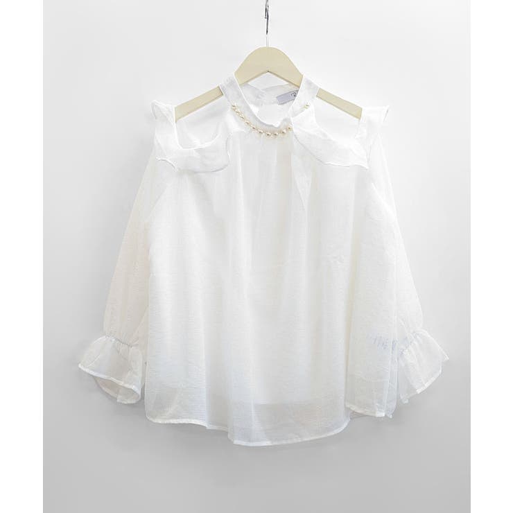 パールネックオープンショルダーシフォンブラウス フリル 肩開き | Riff | 詳細画像13 