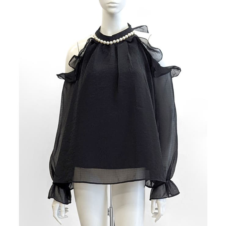 パールネックオープンショルダーシフォンブラウス フリル 肩開き | Riff | 詳細画像14 