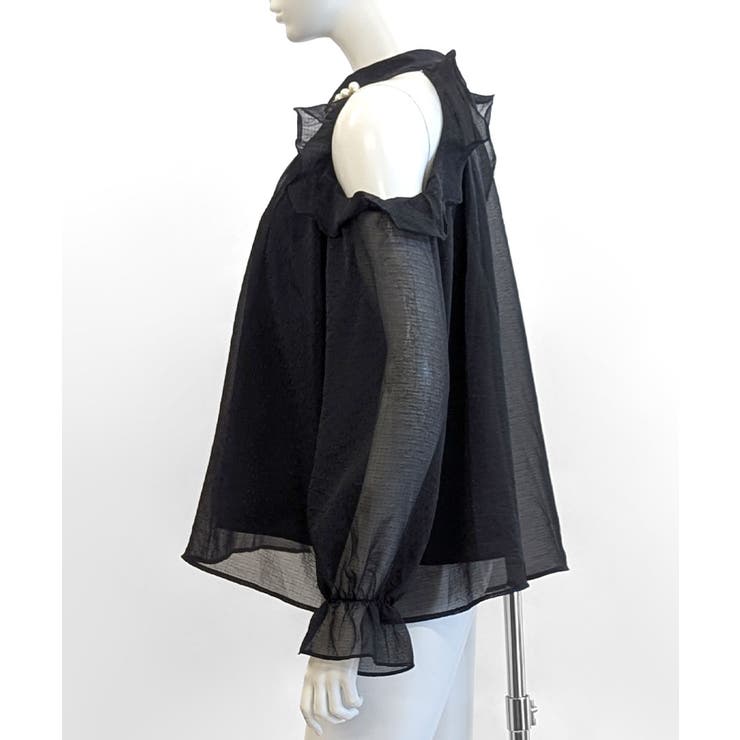 パールネックオープンショルダーシフォンブラウス フリル 肩開き | Riff | 詳細画像15 