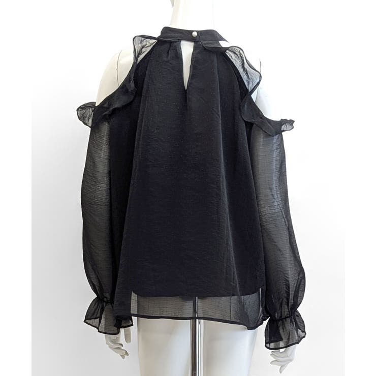 パールネックオープンショルダーシフォンブラウス フリル 肩開き | Riff | 詳細画像16 