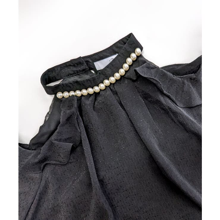 パールネックオープンショルダーシフォンブラウス フリル 肩開き | Riff | 詳細画像17 