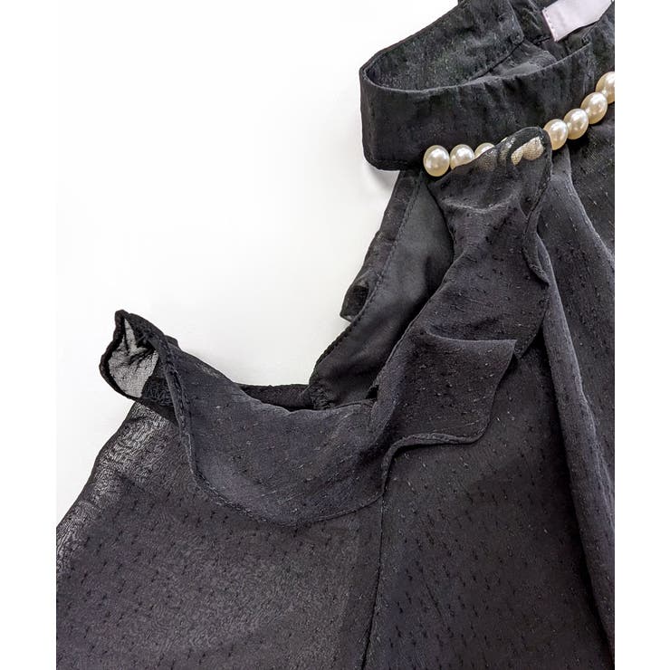 パールネックオープンショルダーシフォンブラウス フリル 肩開き | Riff | 詳細画像18 