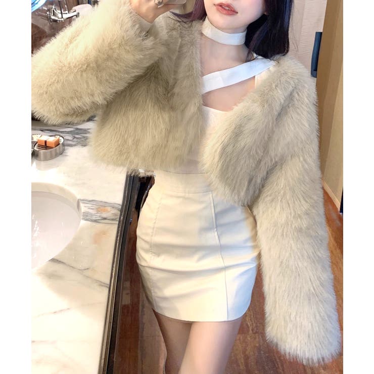 ベージュ | カラーファージャケット ショートコート ブルゾン | Riff