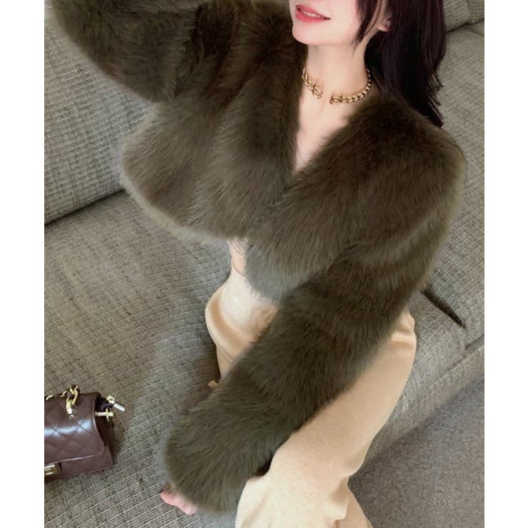 ブラウン | カラーファージャケット ショートコート ブルゾン | Riff