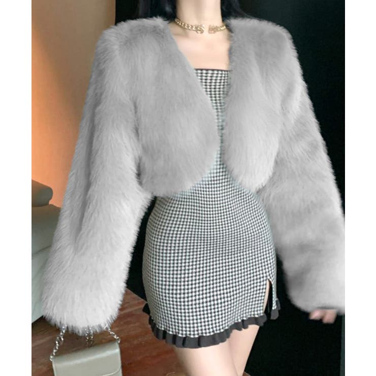 グレー | カラーファージャケット ショートコート ブルゾン | Riff