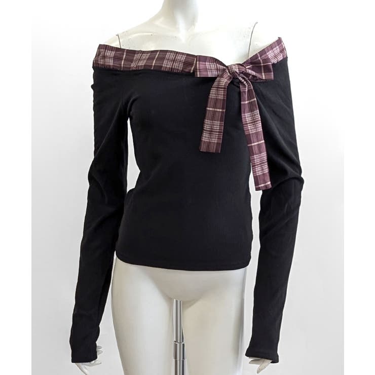 チェックリボンオフショルトップス オフショルダー Tシャツ | Riff | 詳細画像22 