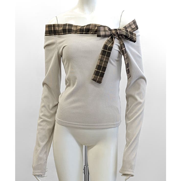 チェックリボンオフショルトップス オフショルダー Tシャツ | Riff | 詳細画像23 