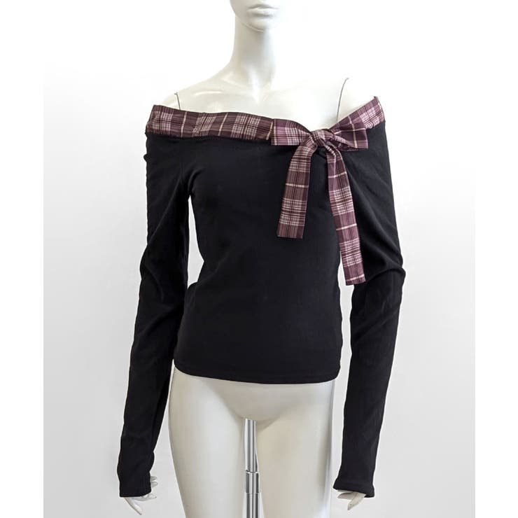 チェックリボンオフショルトップス オフショルダー Tシャツ | Riff | 詳細画像24 