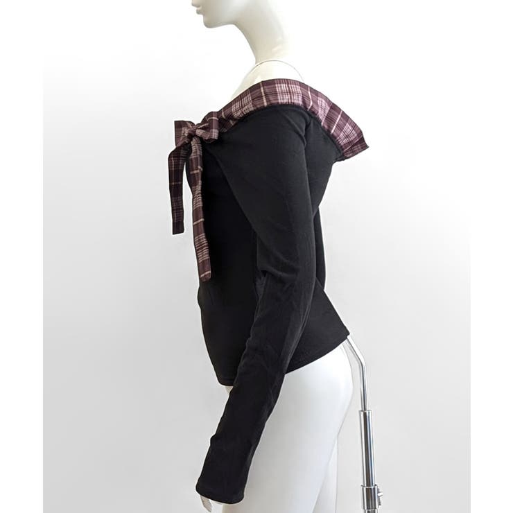 チェックリボンオフショルトップス オフショルダー Tシャツ | Riff | 詳細画像25 