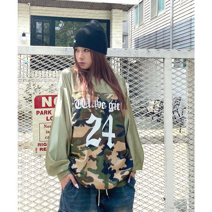 迷彩柄ナンバープリントトップス メッシュ Vネック | Riff | 詳細画像12 