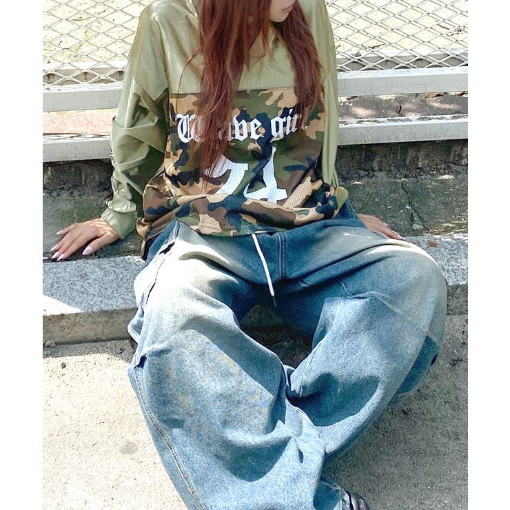 迷彩柄ナンバープリントトップス メッシュ Vネック | Riff | 詳細画像13 