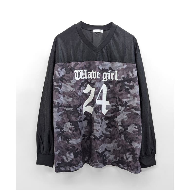 迷彩柄ナンバープリントトップス メッシュ Vネック | Riff | 詳細画像16 