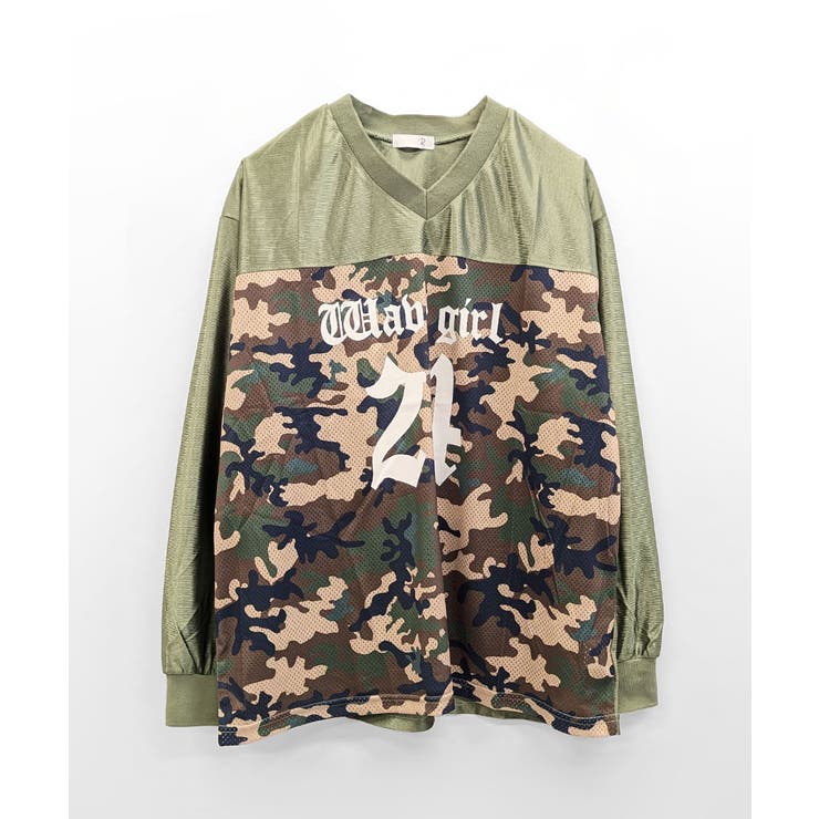 迷彩柄ナンバープリントトップス メッシュ Vネック | Riff | 詳細画像17 