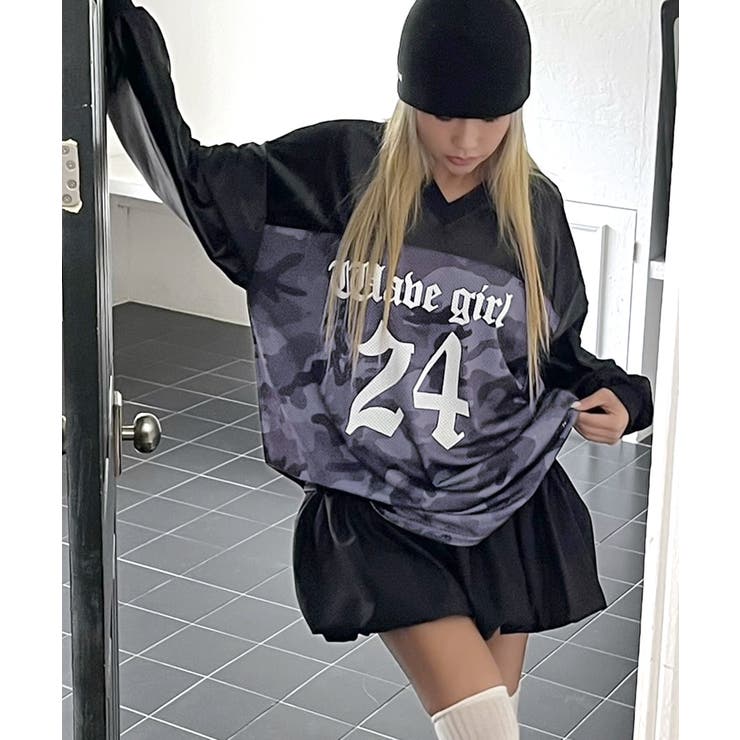 迷彩柄ナンバープリントトップス メッシュ Vネック | Riff | 詳細画像3 