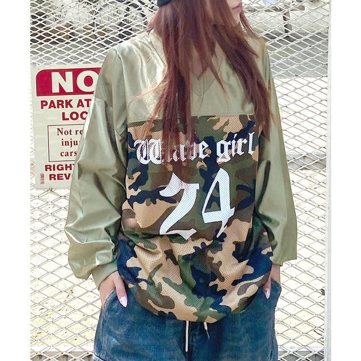 迷彩柄ナンバープリントトップス メッシュ Vネック | Riff | 詳細画像9 