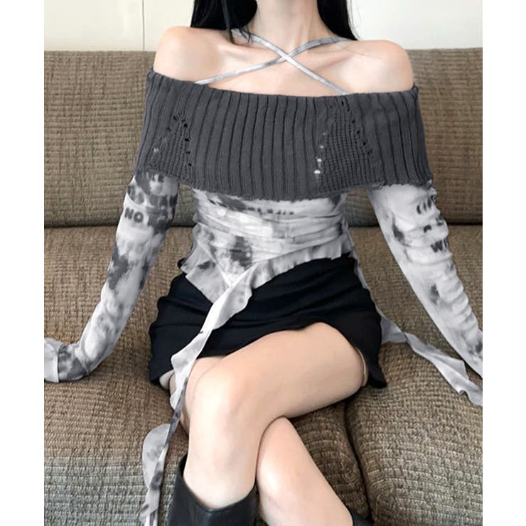 タイダイ柄オフショルトップス オフショルダー シアー | Riff | 詳細画像11 