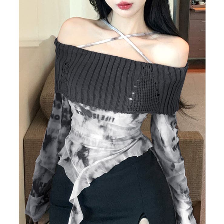 タイダイ柄オフショルトップス オフショルダー シアー | Riff | 詳細画像12 